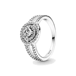 Fina smycken Autentiska 925 Sterling Silver Ring Fit P Charm Sparkling Double Halo Engagement DIY Bröllopsringar4308558