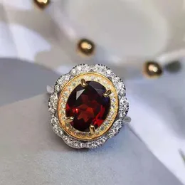 Stones Garnet Ring Natural S925 Silver Plated 18k Gold Geometric Flower Detection EKH3