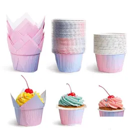 Cupcake 100Pcs/Lot Gradient Liner Cake Baking Cup Tray Case Oilproof Paper Tip Muffin Wrappers Dessert Holder Party Wedding Christma Dhjey