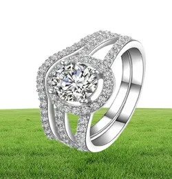 Ainuoshi luxo 1 quilate conjunto de anéis de noivado feminino 925 prata esterlina sólida halo bague conjunto de anel de noiva de alta qualidade para festa y203162251