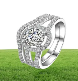 AINUOSHI Anelli di fidanzamento da donna di lusso da 1 carato Set 925 Sterling Silver Halo Bague Anello da sposa di alta qualità Set per la festa Y203162251