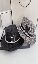 Designer Bucket Hat Straw Cap Pearl Hats Mens Mens Womens Caps Designers Luxury Letter Patchwork Men Black White Unisex Classic Street 4334207
