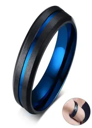 Único fino linha azul anel masculino fosco acabado aço inoxidável anillo masculino cavalheiro presentes acessórios jóias 9156254