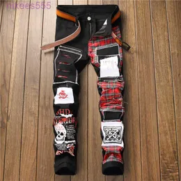 Designer nouveau printemps Punk hommes Jeans Patchwork couleur contraste coton pantalon taille moyenne décontracté 5501