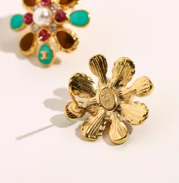 18K Gold Plated 100 Stainless Steel Stud Earrings Fashion Womens Flower Geometric Brand Desigenr Letter Crystal Rhinestone Pearl 5557714