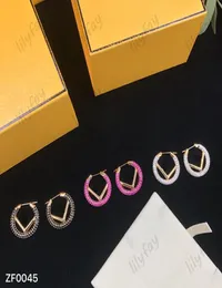 Jóias de luxo preto diamante f loop amor brincos designer hoop brincos moda parafuso prisioneiro para mulheres rosa studs presente de casamento das mulheres 9254283055