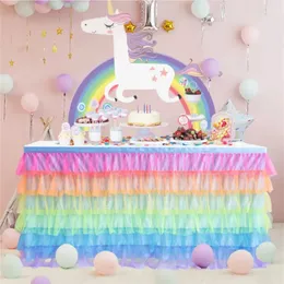 185x77 cm Arcobaleno Tutu Tulle Gonna da tavolo Unicorno Festa di compleanno Decorazione della casa Battiscopa di nozze Baby Shower Decor Supplies 231225