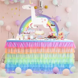 185 x 77 cm Regenbogen-Tutu-Tüll-Tischrock, Einhorn, Geburtstagsfeier, Heimdekoration, Hochzeit, Sockelleiste, Babyparty, Dekoration, Zubehör 231225