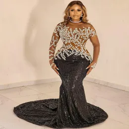 2024 Aso Ebi Black Mermaid Prom Dress Floral Lace Illusion Evening Formal Party Second Reception Birthday Engagement Gowns Dresses Robe De Soiree ZJ394