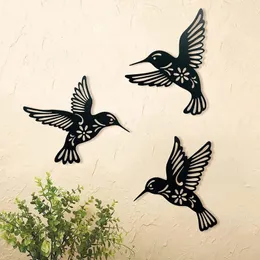 3 peças estatuetas de suspensão de parede de pássaro oco silhueta escultura beija-flor sinal de suspensão animal interior decorações ao ar livre 231225