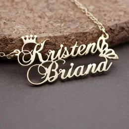 Personalisierte Prinzessin Crown Doppelname Halskette Edelstahl Schmetterling Anhänger für Liebhaber Frauen Männer Custom Schmuck Geschenke1361W