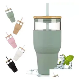 Tumblers 32oz glas tumlare med st och lock återanvändbart boba smoothie cup iced kaffesile ärmhylsa passar hållare vatten flaska bpa drop del dhbrg