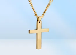 MIC Fashion Eloy Glossy Cross Charm Pendant Chain Halsband för män Kvinnor 2224 tum 4 färger 12st lots207f1262411