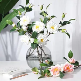 Decorative Flowers 5pcs Simulation Single Branch Tea Rose Fresh Camellia Silk Flower Fake Bouquet Living Room Table Decoration Arrangement