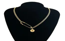 Anhänger Halsketten Sicherheitsnadeln Edelstahl Halskette für Frauen GoldSilber Farbe Metall Münze Medaillon Choker Collier Kubanische Kette1295840