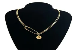 Collane con ciondolo Spille da balia Collana in acciaio inossidabile per donna Oro Argento Colore Moneta in metallo Medaglione Girocollo Collier Catena cubana1295840