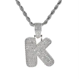 Silver 26 Letters for Choice Bubble Letter Netlace مع Necklace Micro Pave Zirconia Hip Hop Chain Necklace للرجال J345Q