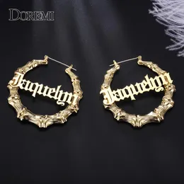 DOREMI Stainless Steel Bamboo Hoop Earrings Customize Name Style Custom Earring With Statement Words Number 231225