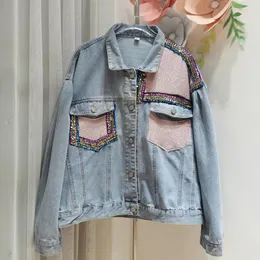 Kadın Ceketleri Ayualin Boho Günlük Uzun Kollu Sonbahar Katlar Kadınlar İçin 2023 Moda Yakası Gevşek Kot Giyim Vintage Sequins Denim