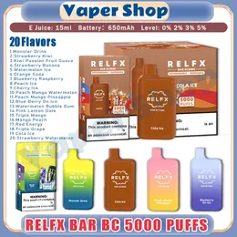 % 100 orijinal relfx bar bc5000 puf tek kullanımlık vape kalem 15ml pod 650mAh şarj edilebilir pil toptan vape puflar 5K elektronik sigara