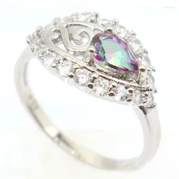 Pierścienie klastra 19x11 mm uroczy pusty ogień tęczowy Mystic Topaz White CZ Women Daily Nose Srebrny hurt