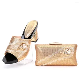 Slippare Diamond Crystal Women Shoes Bag Set Italian Design Plus Size Summer Purple Gold Pink Wholesale Fit Party Wedding Slipper Slipper