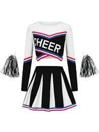 Women's Sexy Neckline Student Cheerleader Stage Music Performance Dress Skirt Halloween Uniform Long Sleeve 231225