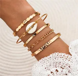 5pcssets Gold Beaded Bracelets White Natural Shell Bohemian Beach Open Brangles For Women Summer Jewelry Link Chain2867827
