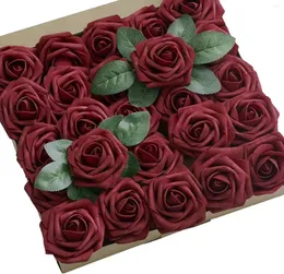 装飾的な花25ローズヨーロッパギフトボックスフォームPEロッドガト模倣偽の花バレンタインデーハンドブーケ