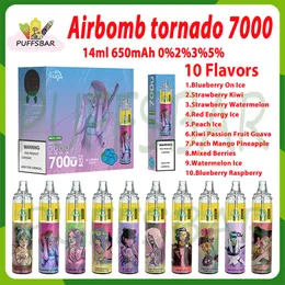 Penna Vape usa e getta originale Airbomb Tornado 7000 14ml Pod preriempito Bobina a rete ricaricabile regolabile in aria 0% 2% 3% 5% Puffs 7k Kit sigaretta elettronica