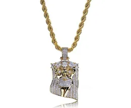 Nouveau cuivre couleur or plaqué glacé jésus visage pendentif collier Micro pavé CZ pierre Hip Hop Bling Jewelry5418167