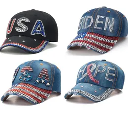 Fashion luxury designer USA flag Trump Presidential election diamond demin jeans baseball ball caps for woman female girls sun hat3935569