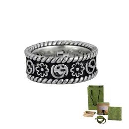 Moda Cool Designer Ring Flower Padrão de flor Love Anéis de luxo Jóias para mulheres homens brilhantes letra de prata com caixa