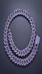 15mm Iced Cuban Link Prong Chain 2 Row Purple Cz Diamond Cubic Zirconia Hiphop smycken 16inch24inch Choker Necklace9567446