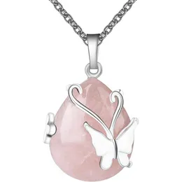 Pendanthalsband Vintage Wire Wrap Butterfly Gemstone Rose Quartz Amethyst Opalite Healing Crystal Necklace294Z