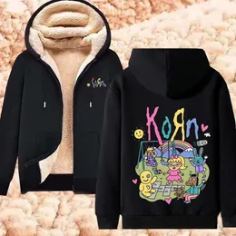 Korn Rock Band Warm Hoodies WORLD TOUR Lambswool Sweatshirts Men Women Winter Thicken Zipper Hoodie Fleece Oversized Streetwear