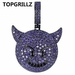 TOPGRILLZ Personality Iced Out Cubic Zircon Plated Demon Dog Monkey Heart Smile Pendant &Necklace Hip Hop Jewelry For Gifts 210323272g