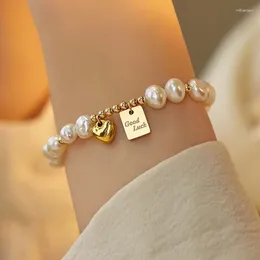 Strand Lucky Heart Charm Baroque Mymaturete Pearl Bracelet Bangle для женщин Удачи Письмо Письмо браслеты модные украшения подарки на день рождения подарок