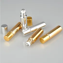 Gold Silver Glass Essential Oil Roller Bottles 5ml with Metal Roller Balls Perfumes Lip Balms Roll On Bottles Edust
