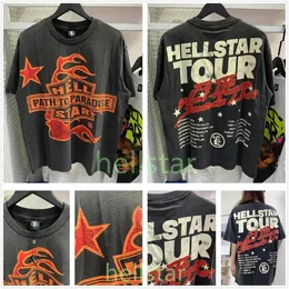 Mens T-shirts Hellstar Designer Shirts Washed Fabric Graffiti Lekstagande folie Print Mönster Hell-Star Womens Wash Round Neck Casual Short Sleeve WP WP