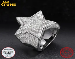 Con piedras laterales joyería fina VVS1 Cericate anillos de estrella para hombres Plata de Ley 925 Hip Hop 2302142926796