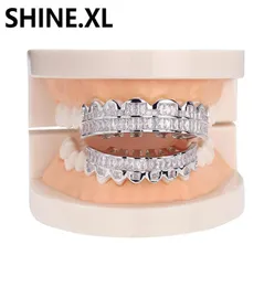 Хип-хоп Iced Out Zircon Custom Fit Gold Teeth Grillz Caps Micro Pave Кубический цирконий Набор верхних и нижних грилей для рождественского подарка Wom1667431