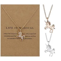 Ожерелья подвесные ожерелья Unicorn Ожерелья с карточной серебряной золотой цепью женщин дизайн моды лошади для животного подвесной колье счастливчика