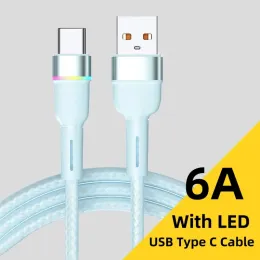 6A Тип C USB-кабельный кабельный кабельный кабель 120 Вт PD Красочный свет USB-C Кабель данных для Samsung Huawei Xiaomi Android Fast Charger Cable Cable