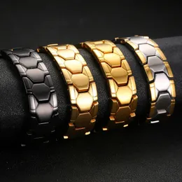 Vinterly Football Style Bracelet for Men Goldcolor Energy Germanium Magnetic Stainless Steel Chain Link Bracelets 231225