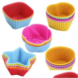 Cupcake 5Pc/Lot Sile Cupcake Mold Heart Cakes Muffin Molds Bakeware Non-Stick Heat Resistant Reusable Kitchen Cooking Maker Diy Cake D Dheys