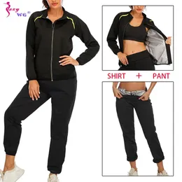 Jackets Sexywg Sauna Suit for Women Weight Loss Jacket Leggings Sweating Set Fat Burner Tops Trousers Sportwear Body Shaper Running Gym