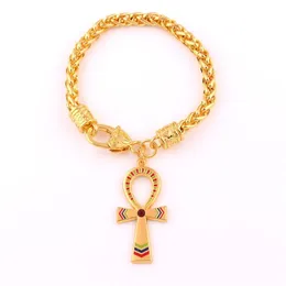 Винтажный египетский Ankh Cross Symbol of Life Bracelet Bracelet Gold Color Charm Crystal Emamel Ornament Weat Link Chain274G