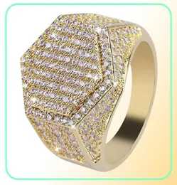 Hip Hop Cube Diamond Copper Gold Silver Color Plated Iced Out Micro Pave Cubic Zircon Ring for Mens Women smycken Rings278f5416632