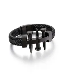 Moda Uomo Argento Colore Oro Nero Acciaio al titanio Tre chiodi Cavo Filo Sangue Tessuto a mano Bracciale in pelle Braccialetti Gioielli 2103169682